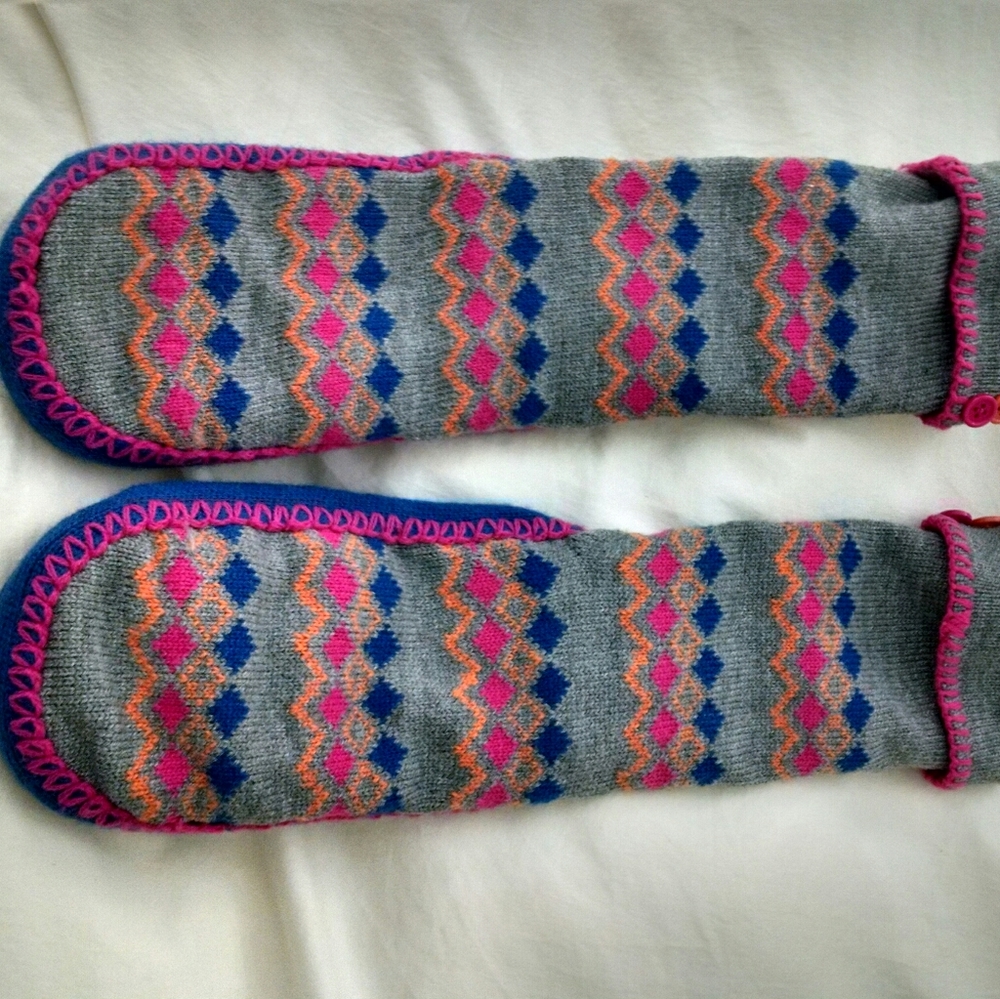 Pretty Polly Grey Patterned Knee Socks with Pink and Blue Accents